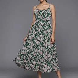 Varanga Floral Print Georgette A-Line Midi Dress-image-39