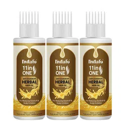 INDALO Set Of 3 11-in-One Herbal Anti-Dandruff Hair Oil with Neem & Brahmi - 100ml each-1