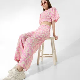 ONLY Women Geometric Printed Straight Fit High-Rise Parallel Trousers-picture-4