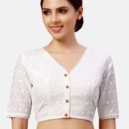 Studio Shringaar Chikankari Embroidered Pure Cotton Saree Blouse-image-66