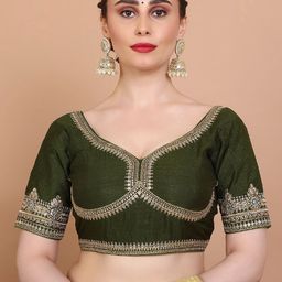 SALWAR STUDIO Embroidered Sweetheart Neck Alterable Saree Blouse-image-61
