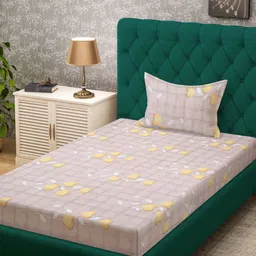 KLOTTHE Grey & Yellow Floral Printed Pure Cotton 400 TC Single Bedsheet With Pillow Cover-11