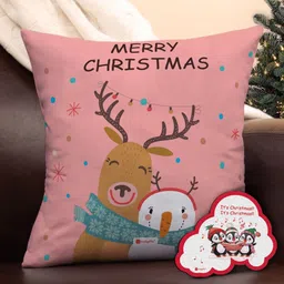 Indigifts Pink Christmas Printed Pre-Filled Cushion With Filler-image-30