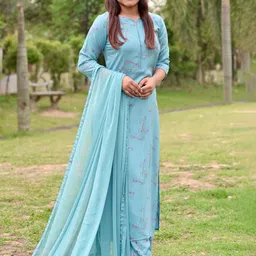 Libas Women Blue Printed Kurta with Palazzos & With Dupatta-picture-15