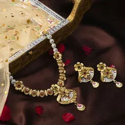 ASMITTA JEWELLERY Gold-Plated Enamelled Kundan-Studded Jewellery Set-37