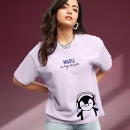 Bewakoof Music Is My Escape Graphic Printed Drop-Shoulder Sleeves Cotton T-shirt-image-1