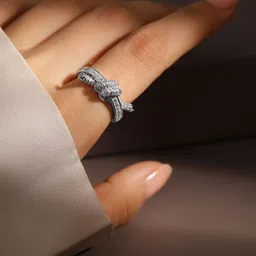 Rubans Rhodium Plated Baguette & Pave Cubic Zirconia Studded Knot Design Openable Ring-3