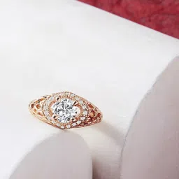 AMI Rose Gold-Plated White CZ-Studded Contemporary Adjustable Finger Ring-image-14
