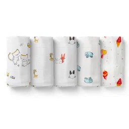 Moms Home Infant Kids Set Of 5 Organic Cotton Soft Baby Muslin Swaddle-52
