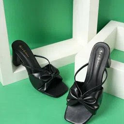 Mast & Harbour Women Embellished Synthetic 3 inches Block Mules with Bows-11