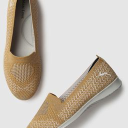 Marc Loire Women Gold-Toned & White Geometric Woven Design Slip-On Sneakers-picture-3
