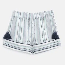 Cherry Crumble Girls Blue & White Self Design Regular Fit Regular Shorts-picture-23