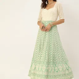 Ethnovog Women Green Embroidered Fit and Flare Dress-image-68