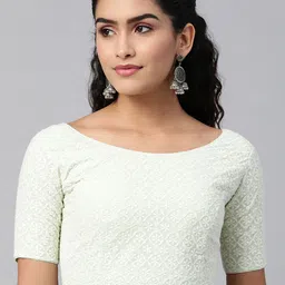 flaher Women Green Embroidered Georgette Readymade Padded Blouse-image-50