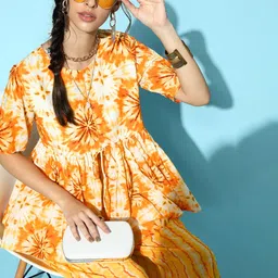 Sangria Abstract Pure Cotton Short Kurti with Flared Pants-image-26