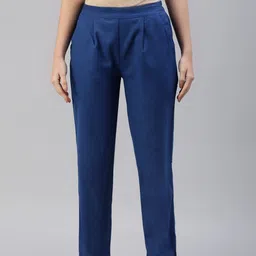 SVARCHI Women Navy Blue Solid Pleated Trousers-image-38