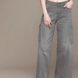 Moda Rapido Women Wide Leg Light Fade Stretchable Cargo Style Jeans-image-55