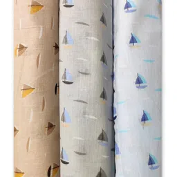 Trance Home Linen 
Colors Boats Large Size Set of 3 Cotton Baby Swaddle Wrap-image-95