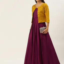 Ethnovog Purple Layered A-Line Maxi Dress with Jacket-image-6