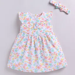 SNUGGLY MONKEY Floral Printed Flutter Sleeve Layered Fit & Flare Dress With A Hairband-image-94