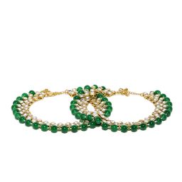 Zaveri Pearls Gold-Toned & Green Kundan & Pearls Studded Anklets-image-65