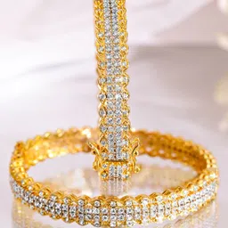 Rubans Set of 2 22K Gold-Plated Cubic Zirconia Studded Elegant Designer Bangles-image-19