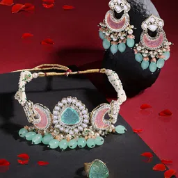 Zaveri Pearls Gold-Plated Kundan Stone-Studded & Beaded Jewellery Set-27
