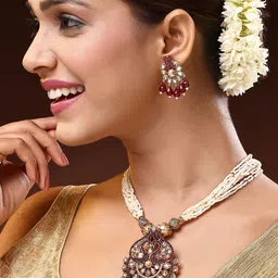 ADIVA Gold-Plated Peacock Kundan-Studded & Pearl Beaded Jewellery Set-3