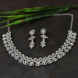 AccessHer Silver-Plated White Artificial Stone-Studded Jewellery Set-image-63