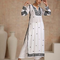 House of Chikankari Floral Embroidered Cotton Empire Anarkali Kurta-57