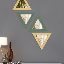 Art Street Set Of 4 Green & Beige Textured Decorative Triangle-Shaped Wall Mirrors-3