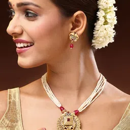 ADIVA 22K Gold-Plated Lord Shiva Kundan Stone-Studded & Pearl Beaded Jewellery Set-picture-43