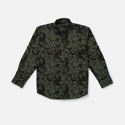 Gini and Jony Boys Olive Green Classic Floral Printed Casual Shirt-image-18