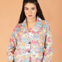 Boholyfe Ethnic Printed Notched Lapel Single Breasted Casual Blazer-38