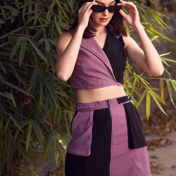 KASSUALLY Women Colourblocked Single Breasted Cropped Casual Blazer-image-29