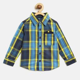 Nauti Nati Boys Navy Blue & Yellow Regular Fit Checked Casual Shirt-image-50