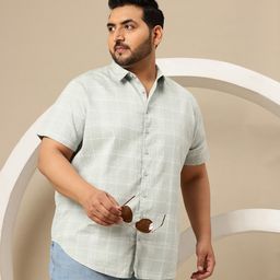 Sztori Plus Size Self-Checked Pure Cotton Embroidered Detail Regular Fit Casual Shirt-picture-5