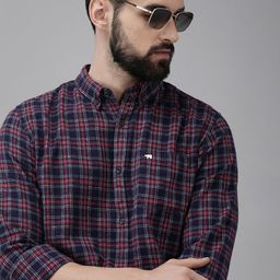 THE BEAR HOUSE Men Navy Blue & Maroon Slim Fit Checked Flannel Cotton Casual Shirt-19