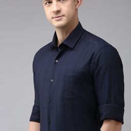 Arrow Men Navy Blue Manhattan Slim Fit Tartan Checked Formal Shirt-image-28
