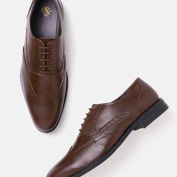 House of Pataudi Men Coffee Brown Leather Handcrafted Formal Brogues-image-22