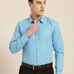 SOJANYA Men Blue & White Classic Fit Checked Formal Shirt-image-87