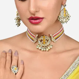 Zaveri Pearls Gold-Plated Stone-Studded & Pearl Beaded Jewellery Set-image-43