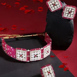 Zaveri Pearls Gold-Plated Stone-Studded & Pearl Beaded Jewellery Set-12