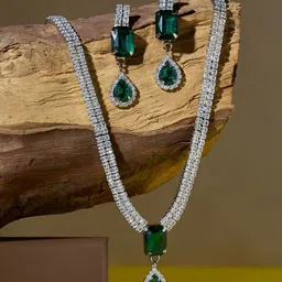 Zaveri Pearls Sliver Plated Austrian Diamonds Studded Jewellery Set-image-44