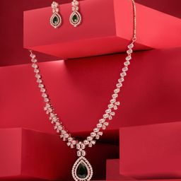 Zaveri Pearls Rose Gold-Plated Cubic Zircoina Studded Jewellery Set-picture-30