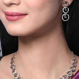 Yellow Chimes Rhodium Plated American Diamond Studded Jewellery Set-20
