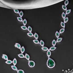 Yellow Chimes Rhodium Plated American Diamond Studded Jewellery Set-picture-42