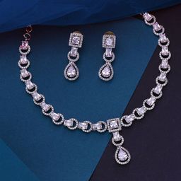 Yellow Chimes Rhodium-Plated American Diamond Studded Jewellery Set-picture-16
