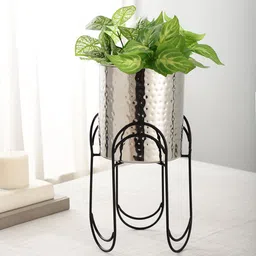 Maison Modern WaveLine Silver-Toned 2 Pieces Textured Stainless Steel Planter With Arbor-32