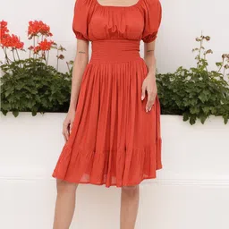 DressBerry Effortless Essence Smocked Waist Puff Sleeves A-line Dress-image-88